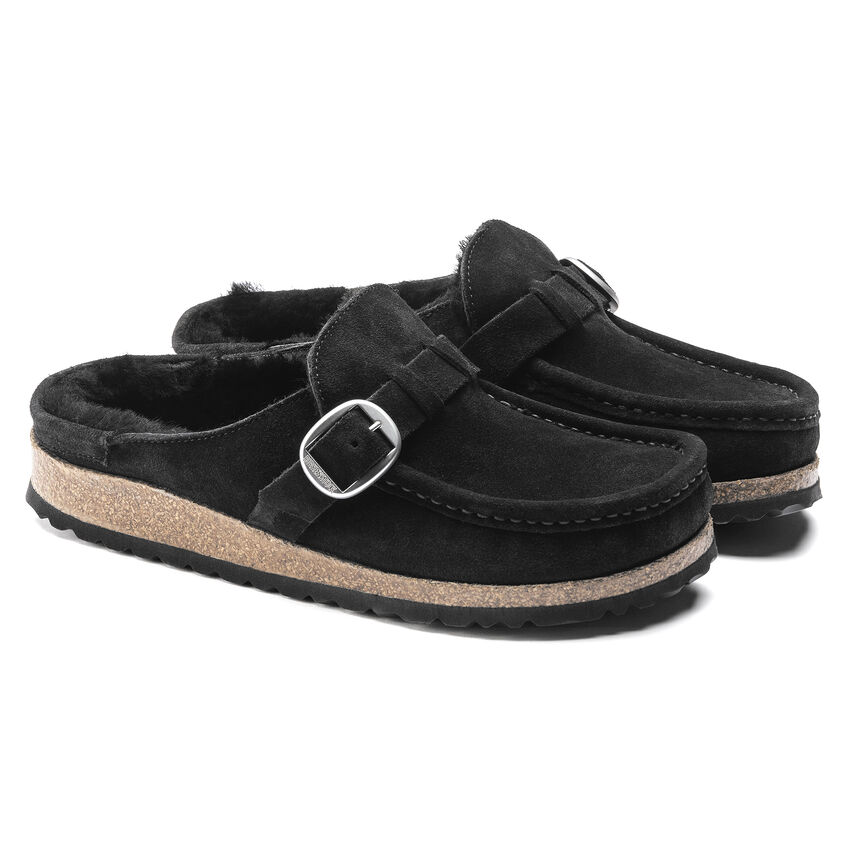 Birkenstock Sabot Buckley Suede Leather Shearling 1018126 Black