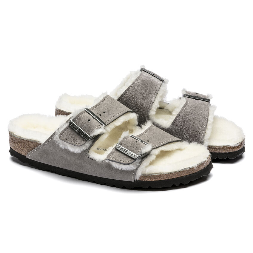 Birkenstock Ciabatta Arizona Shearling Suede Leather 1017403 Stone Coin