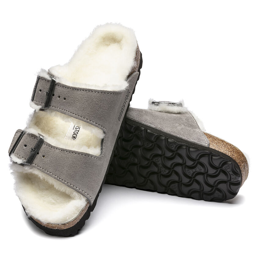 Birkenstock Ciabatta Arizona Shearling Suede Leather 1017403 Stone Coin