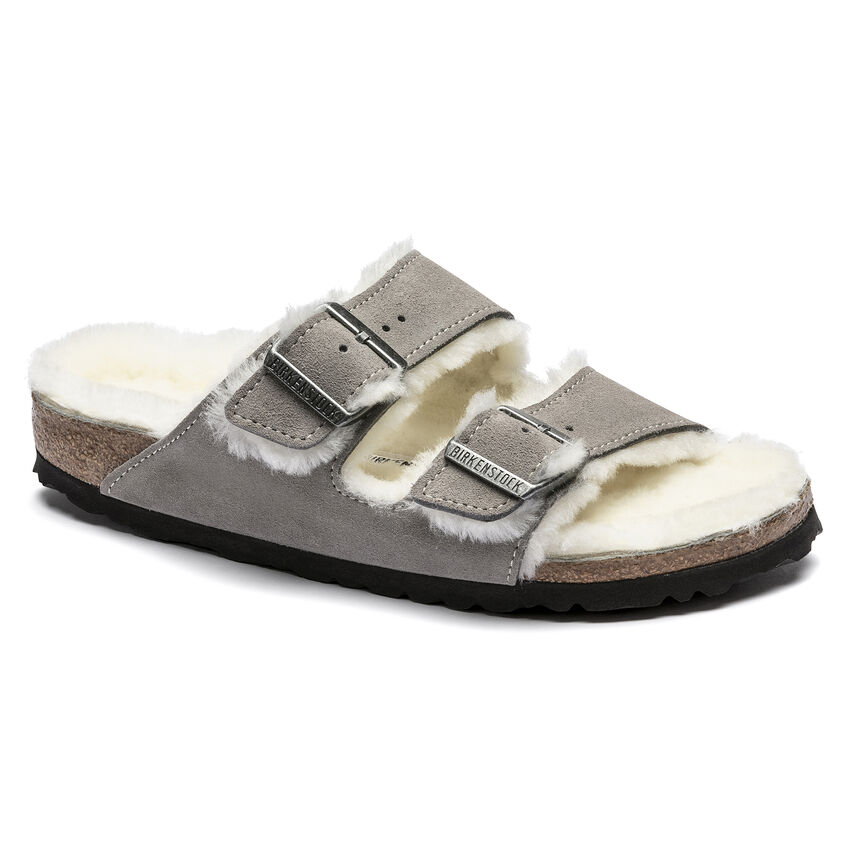 Birkenstock Ciabatta Arizona Shearling Suede Leather 1017403 Stone Coin