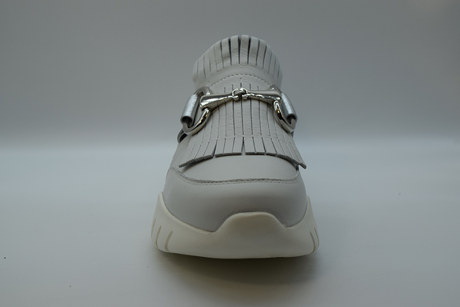 A.giantin Sneakers  Slip On Con Frangia E  Accessorio Gucci 7702 Savana Bianco Saffiano Argento