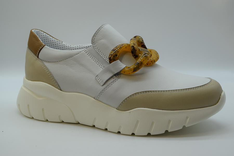 A.giantin Sneakers  Slip On Con Accessorio Osso 7703 Savana Greige Bianco Camel