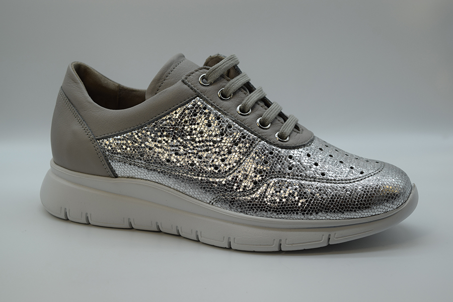 Tomasi Sneaker Stringata  Forata Calzata 9 VERA FORATO Giraffa Argento Malak Silky Tortora