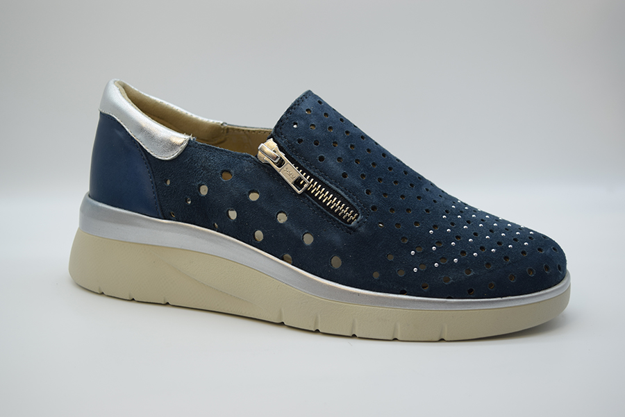 Melluso Sneaker Slip On Forata Con Cerniera K55343 Suede Blu