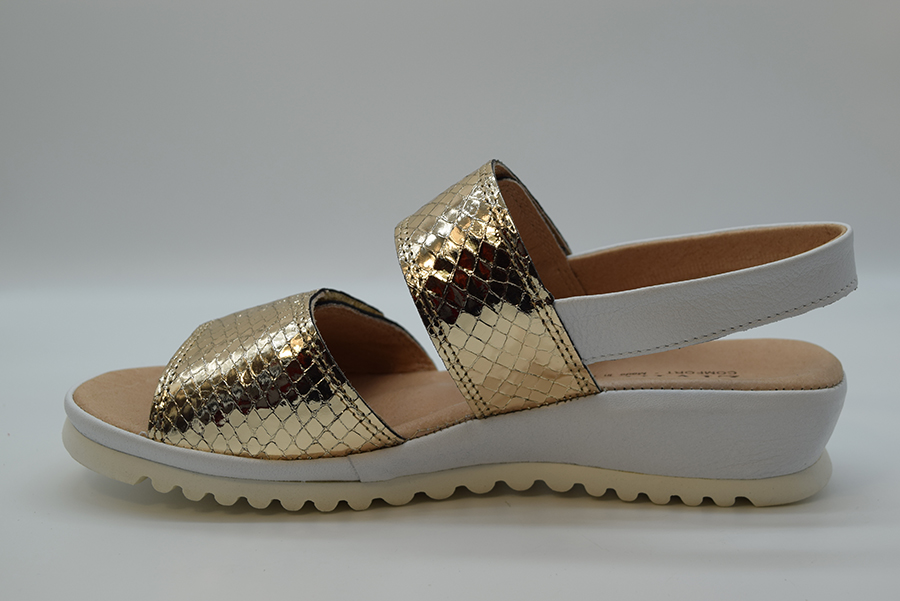 Ziviani Sandalo Due  Fasce Con Velcro CA255 Vitello Bianco Print Oro