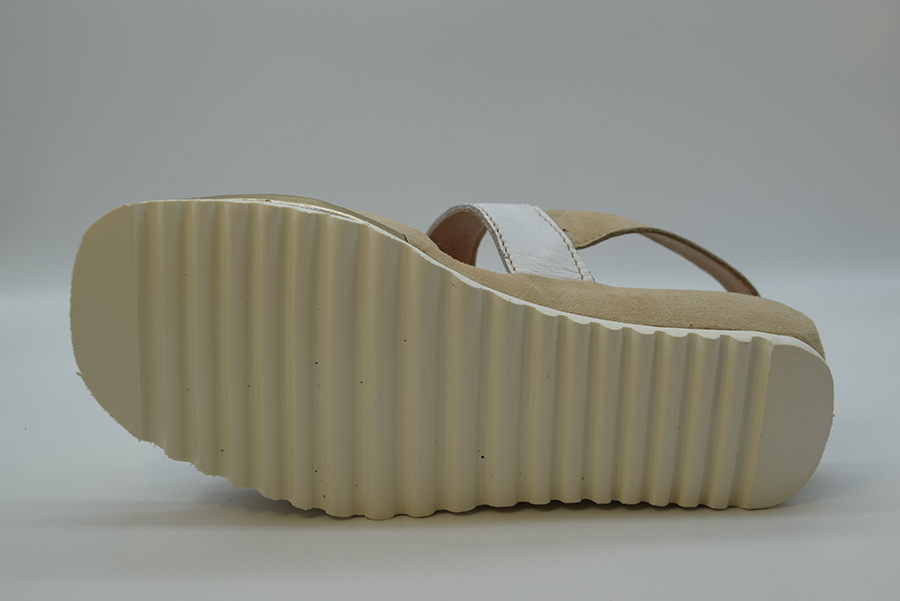 Ziviani Sandalo Bicolore Due  Fasce A  Velcro CA3078 Vitello Bianco Camoscio Beige