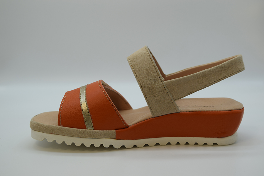 Ziviani Sandalo Bicolore Due  Fasce A  Velcro CA3078 Camoscio Beige Vitello Arancio