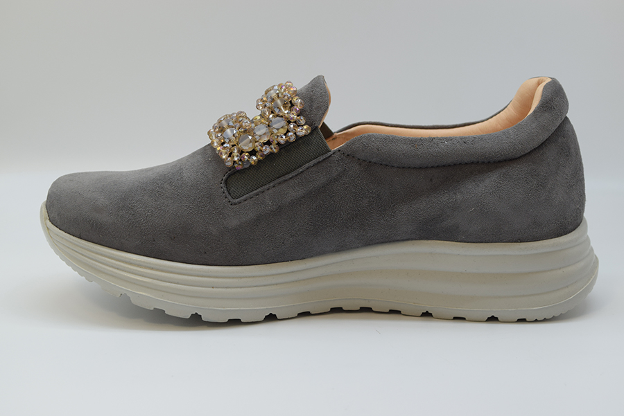 Marro Slip On Donna Con Accessorio Fondo Up 5042 Camoscio Grigio