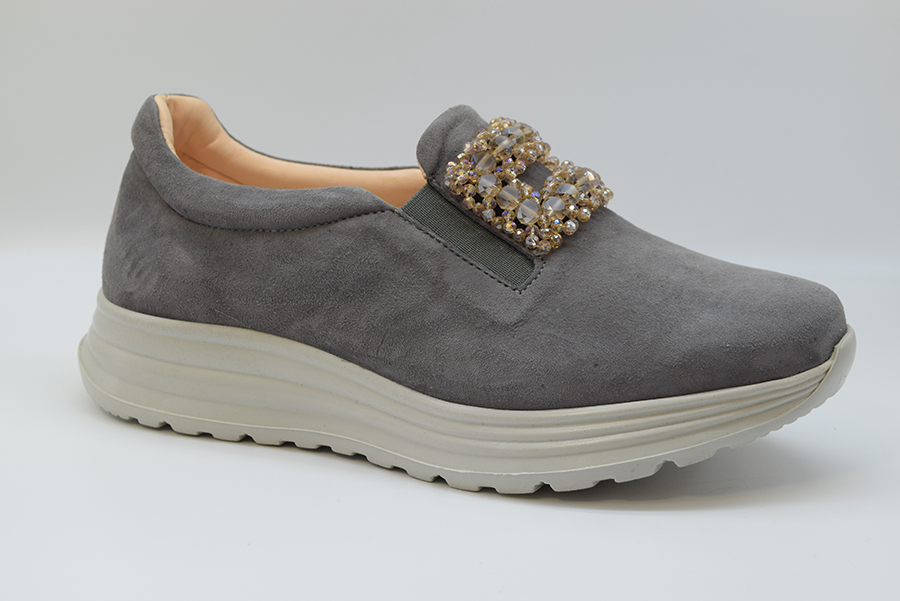 Marro Slip On Donna Con Accessorio Fondo Up 5042 Camoscio Grigio