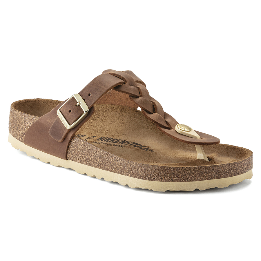 Birkenstock Ciabatta Infradito Gizeh Braided Oiled Leather 1021355 Cognac