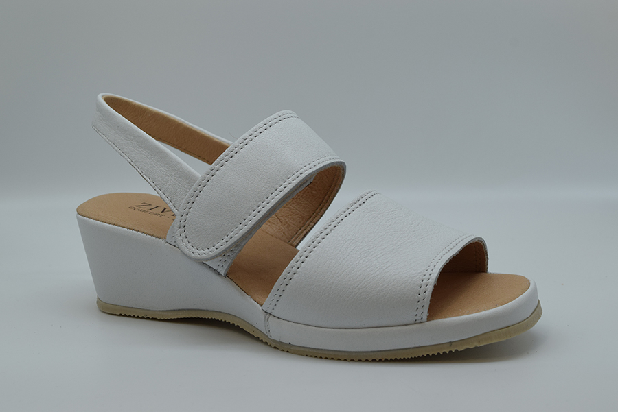 Ziviani Sandalo  Due  Fasce  E Velcro Con Zeppa 5023 Vitello Bianco