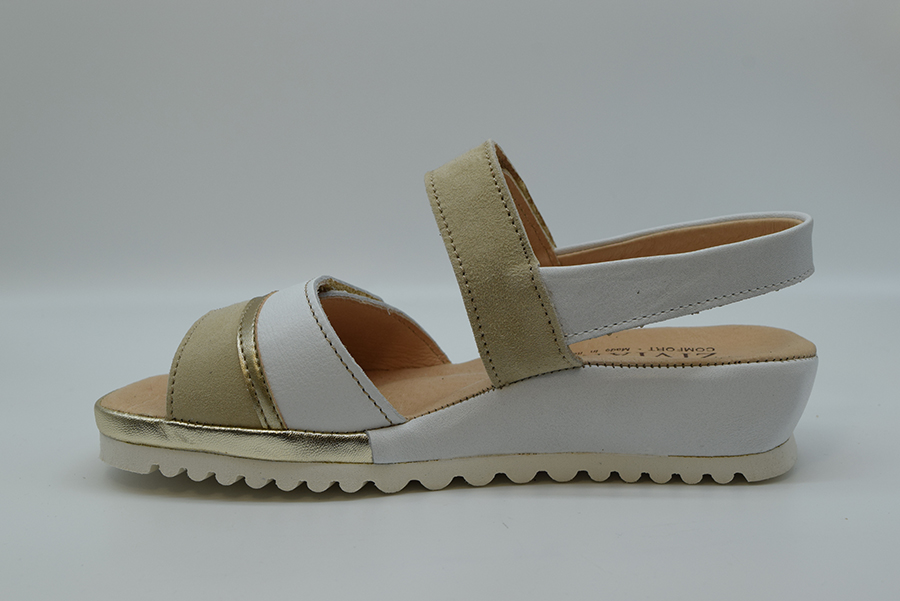 Ziviani Sandalo Bicolore Due  Fasce A  Velcro CA3078 Bianco/camoscio Beige