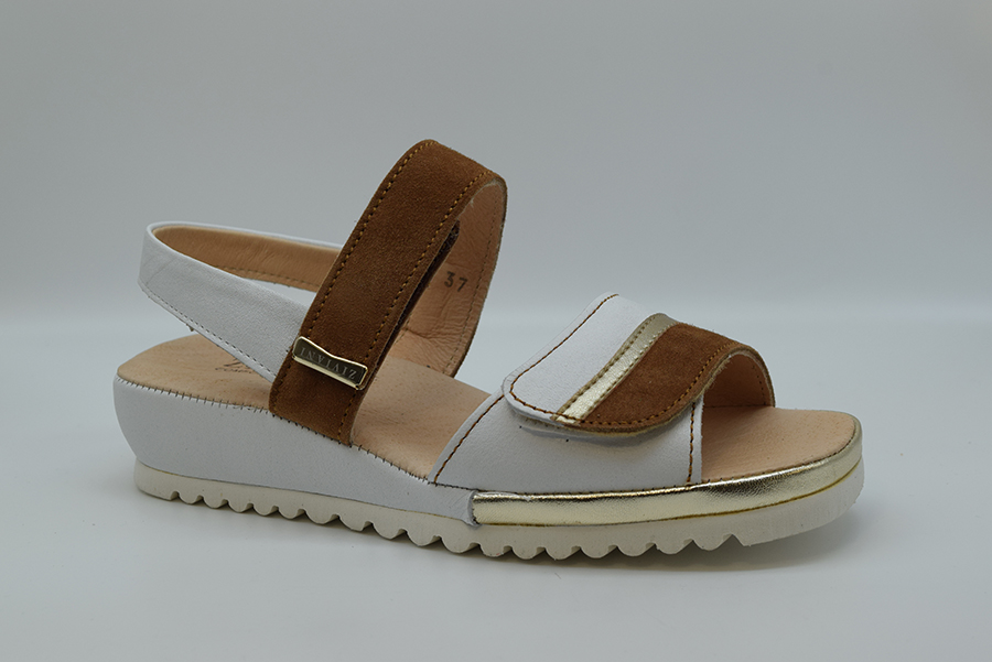 Ziviani Sandalo Bicolore Due  Fasce A  Velcro CA3078 Bianco/camoscio Cuoio
