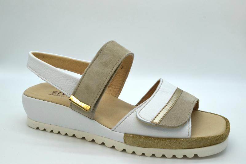 Ziviani Sandalo Bicolore Due  Fasce A  Velcro CA3078 Bianco/camoscio Beige