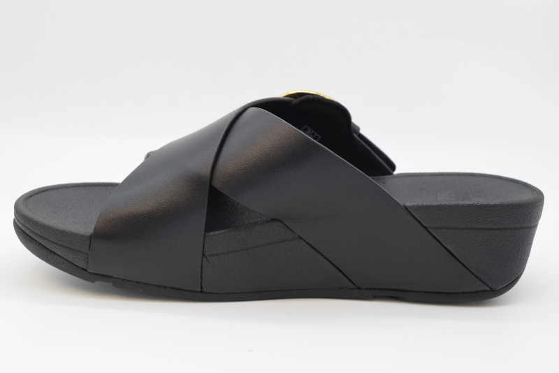 Fitflop Lulu Re Sin-Buckle Leather Cross Slide ciabatta JE8 Black 090