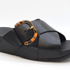 Fitflop Lulu Re Sin-Buckle Leather Cross Slide ciabatta JE8 Black 090