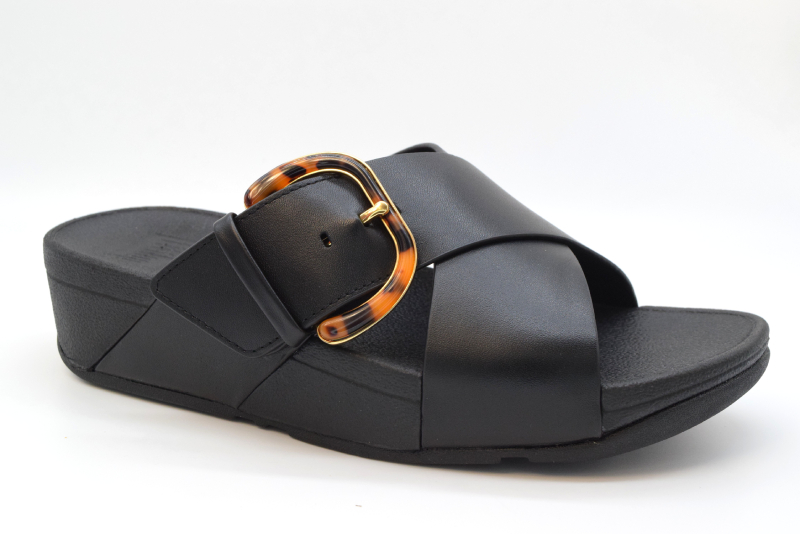 Fitflop Lulu Re Sin-Buckle Leather Cross Slide ciabatta JE8 Black 090