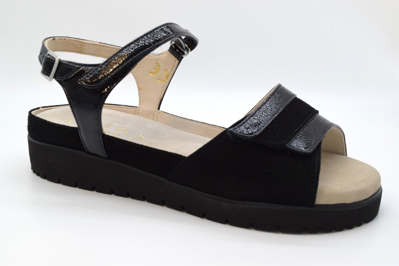 Tomasi Sandalo con regolazioni forma graz flex MELITA SABOT Vernicetta Nero  Camoscio Nero