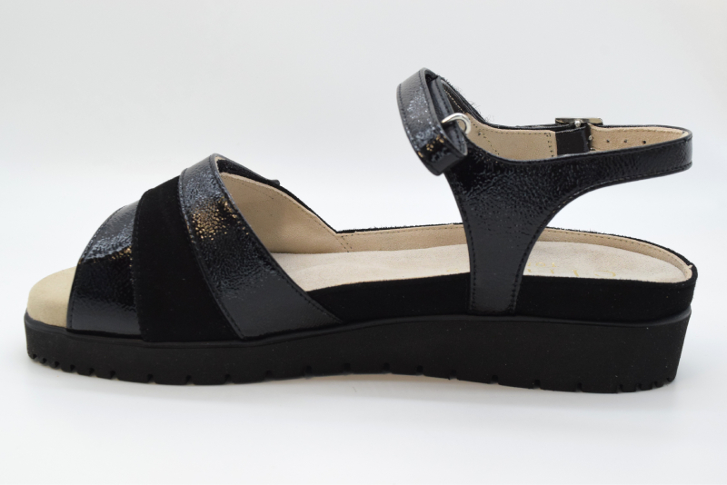 Tomasi Sandalo con regolazioni forma graz flex MELITA SABOT Vernicetta Nero  Camoscio Nero