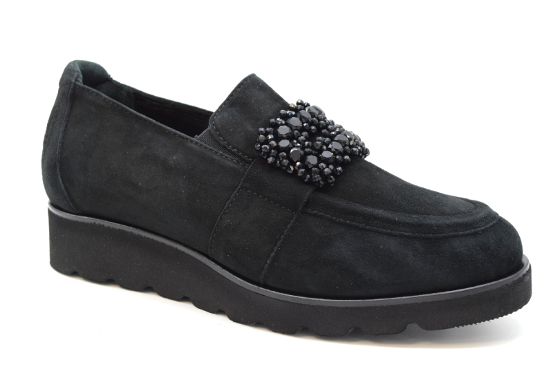 Marro Mocassino accollato con brillante 4117 Camoscio Nero