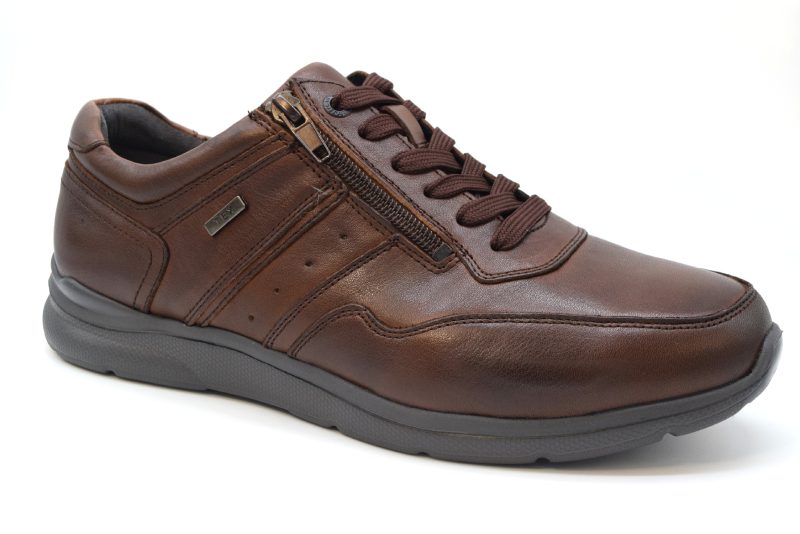 Comfort Sneakers uomo stringata con cerniera ultra light S-963 Pelle Marrone