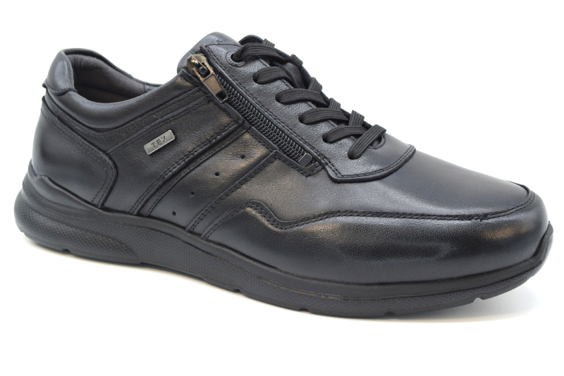 Comfort Sneakers uomo stringata con cerniera ultra light S-963 Pelle Nero