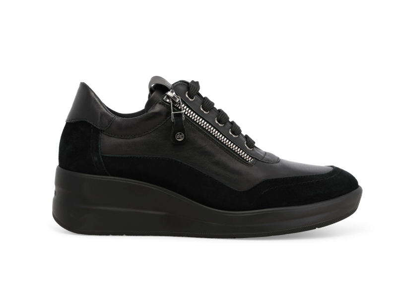 Melluso Sneakers Stringata Con Cerniera Zeppa 5 R25655Z Renna Savana Nero