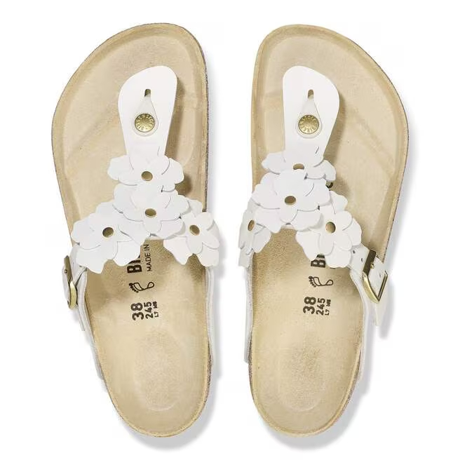 Birkenstock Ciabatta Infradito Gizeh Flowers Natural Leather 1026686 White
