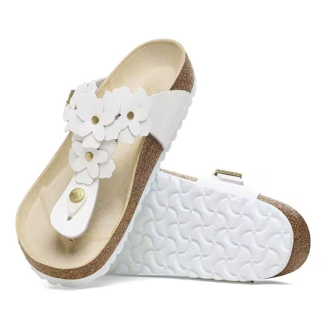 Birkenstock Ciabatta Infradito Gizeh Flowers Natural Leather 1026686 White