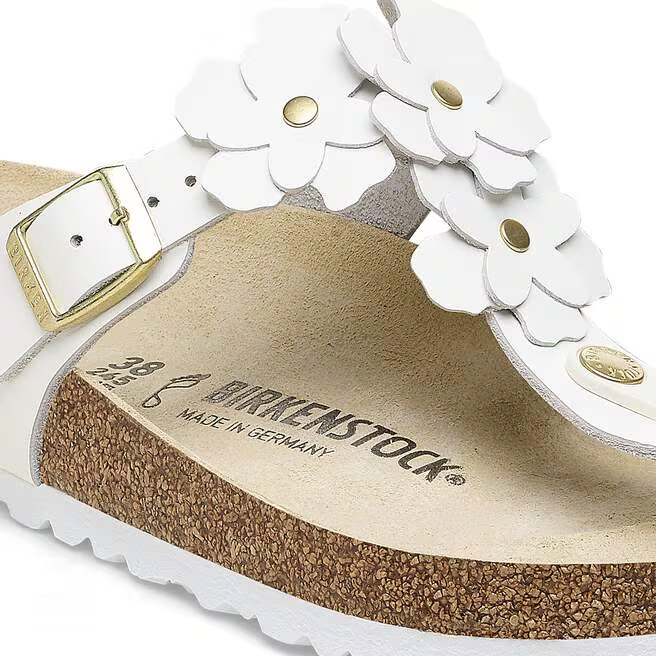 Birkenstock Ciabatta Infradito Gizeh Flowers Natural Leather 1026686 White
