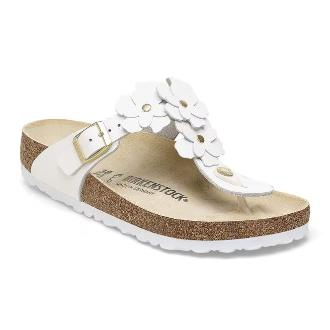 Birkenstock Ciabatta Infradito Gizeh Flowers Natural Leather 1026686 White