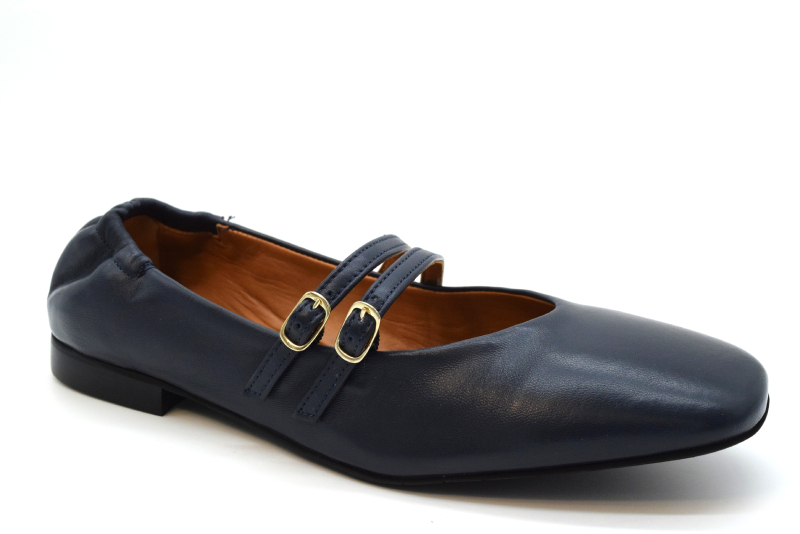 Marro Ballerina Punta Quadrata Cinturini Tacco 1cm IE301 Nappa Abyss