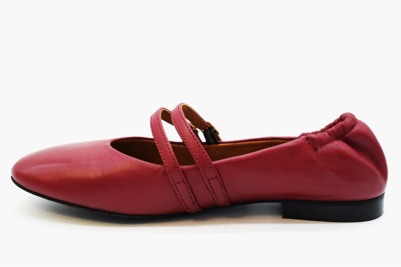 Marro Ballerina Punta Quadrata Cinturini Tacco 1cm IE301 Nappa Ciliegia