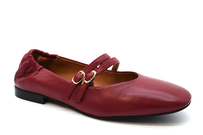 Marro Ballerina Punta Quadrata Cinturini Tacco 1cm IE301 Nappa Ciliegia