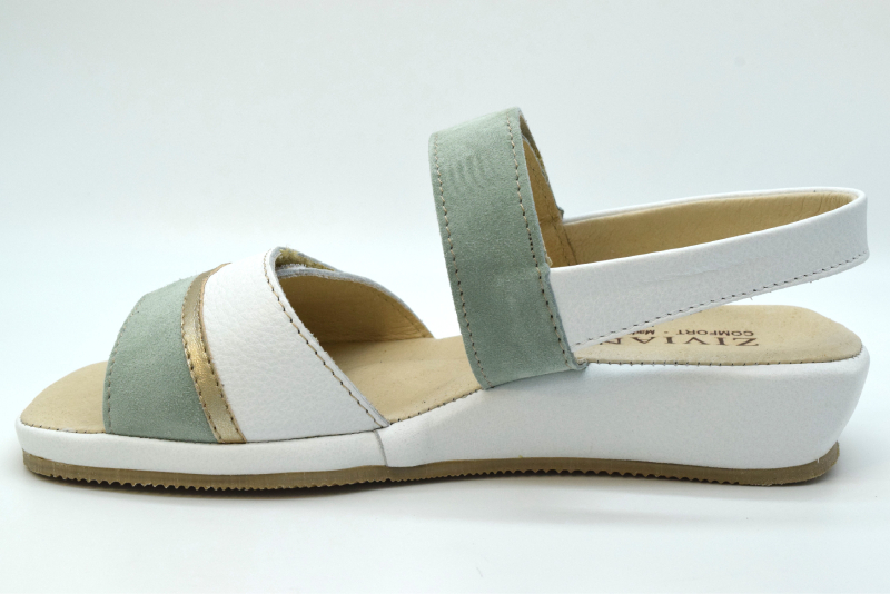 Ziviani Sandalo doppia regolazione 3078 Camoscio Green/vitello Bianco