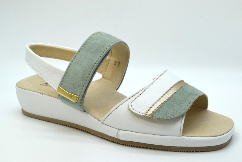 Ziviani Sandalo doppia regolazione 3078 Camoscio Green/vitello Bianco