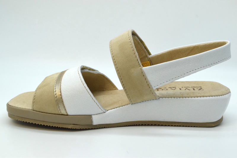 Ziviani Sandalo doppia regolazione 3078 Camoscio Beige/vitello Bianco