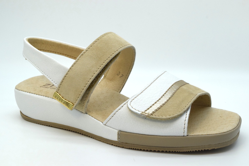 Ziviani Sandalo doppia regolazione 3078 Camoscio Beige/vitello Bianco