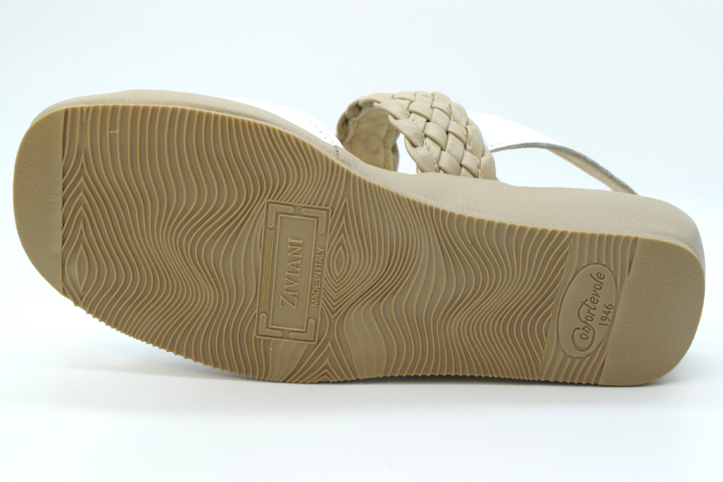 Ziviani Sandalo Treccia fine 3081 Treccia Fango/vitello Bianco