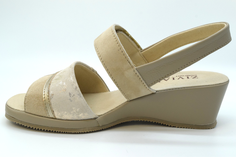 Ziviani Sandalo con zeppa 5 cm e velcro 5076 Camoscio Beige/marmo Oro