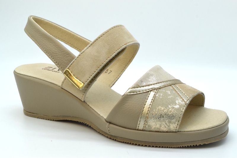 Ziviani Sandalo con zeppa 5 cm e velcro 5076 Camoscio Beige/marmo Oro