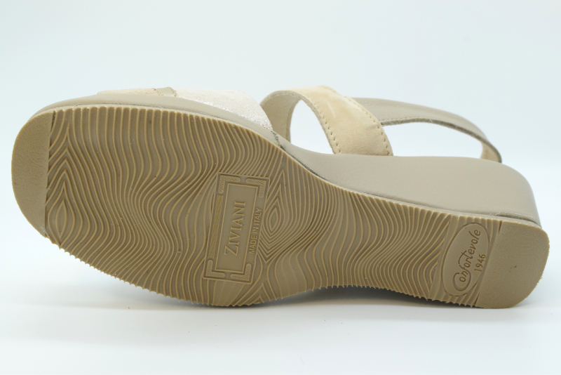 Ziviani Sandalo con zeppa 5 cm e velcro 5076 Camoscio Beige/marmo Oro