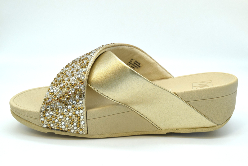 Fitflop Lulu Cross Slide Ciabatta Incrocio Pailettes A4K Slide Platino 675
