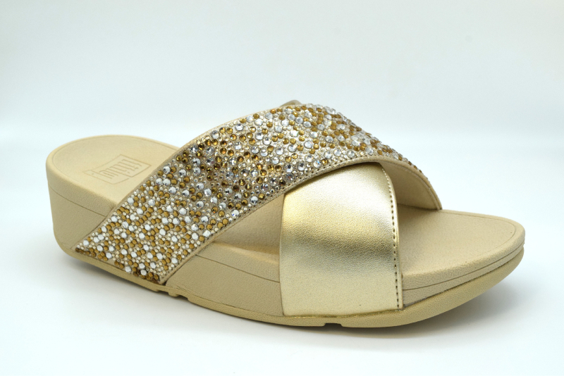 Fitflop Lulu Cross Slide Ciabatta Incrocio Pailettes A4K Slide Platino 675